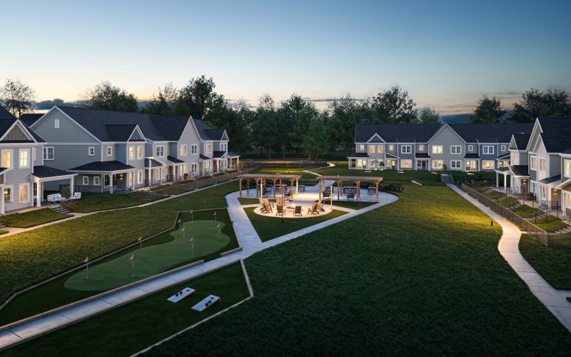 an aerial view of a courtyard